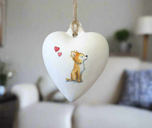 Chihuahua Fawn Ceramic Heart Bauble